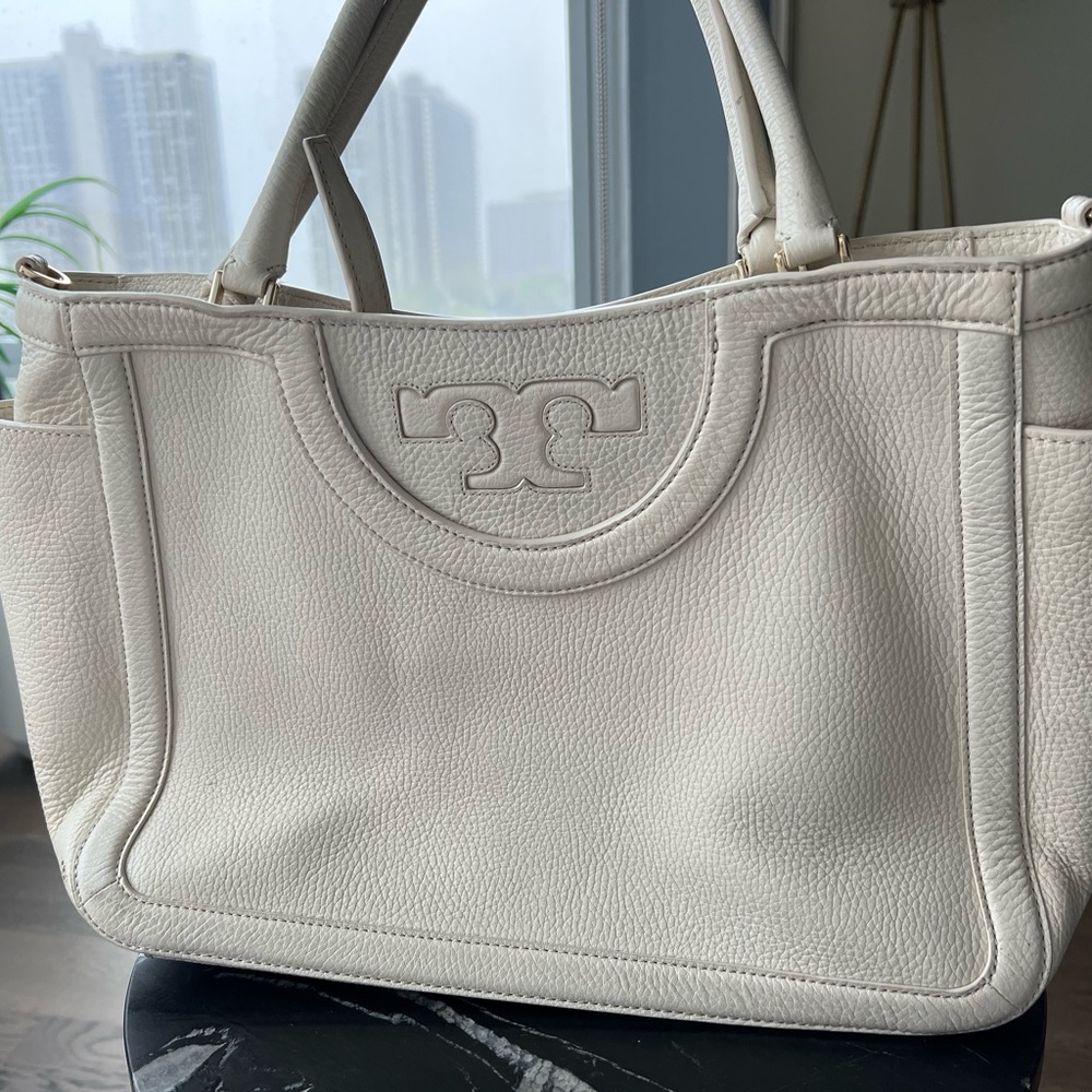 Tory Burch Ivory Leather Tote Bag